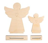 Rayher Wooden Angel Craft Kit with Interlocking Parts, Seasonal Wood Building Set, 2 DIY Angel Ornaments, natural wood, 7.8x9.5cm and 12.5x15cm, 64500505