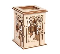 Rayher Wooden Lantern Building Kit with Fox and Squirrel Design Design, DIY Wood Craft Set with 15 slot-together Pieces, Natural Wood to Decorate, 8.5x8.5x11.7cm, 64032505