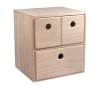 Rayher Wooden Organiser Box with Pull-Out Drawers, 3-Drawer Storage Box, Natural Wood, 21x18x23cm, 62908505
