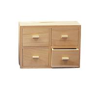 Rayher Wooden Organiser Box with Pull-Out Drawers, 4-Drawer Storage Box, Mini Chest of Drawers, Desk Organiser, Natural Wood, 20x7x15cm, 62380000