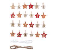 Rayher Wooden Pegs with Numbers for DIY Advent Calendar, 24 Pegs with Star Shape Design for Christmas Countdown Calendar, Set for Hanging Advent Calendar, 4.8cm, Wood, 46719000