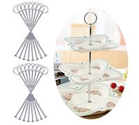 Rayinblue 16 Sets 3 Tier Cake Plate Stand Handle Fittings Silver for Tea Shop Room Hotel