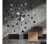 Rayinblue 33cm Diamante Beaded Jeweled Sunburst Silver Modern Lifestyle Wall Clock(Straight Line)