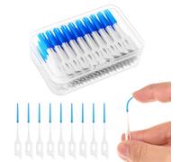RAYITO 100 Pieces Dual-Use Interdental Brushes, Silicone Dental Brushes Blue Tooth Floss Picks for Braces Oral Cleaning