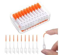 RAYITO 100 Pieces Interdental Brushes, Silicone Dental Brushes 2-in-1 Blue Tooth Floss Picks Teeth Floss Sticks Dental Toothpicks Cleaning Tool for Braces Oral Cleaning(Orange)