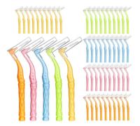 RAYITO 50pcs Interdental Brushes, 5 Sizes Soft Dental Brushes with Non-Slip Handle Angled Head Tooth Picks Floss Sticks Dental Floss Brushes for Braces Oral Cleaning Narrow Gaps Between Teeth