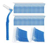 RAYITO 50pcs Interdental Brushes, Blue Soft Dental Brushes with Non-Slip Handle Angled Head Tooth Picks Floss Sticks Dental Floss Brushes for Braces Oral Cleaning Narrow Gaps Between Teeth