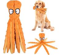 RAYITO Octopus Dog Toys, No Stuffing Squeaky Dog Toys Interactive Octopus Dog Chew Toys with Crinkle Paper for Small Medium Dogs Playing and Training (Orange)