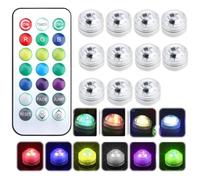 Raykce 10 Pack Mini Submersible LED Light with Remote, Colourful Battery Tea Lights ABS Material Shell Waterproof Pool Lights for Pool Party Decorations Christmas Valentine's Day Wedding Party