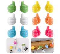 Raykce 12 pcs Adhesive Thumb Hooks, No Drill Thumb Cable Holder - Removable Thumbs up Wall Hook for Bathroom Office, Left Hand Right Hand Shape Cable Clip for USB Charging Cable Power Cord