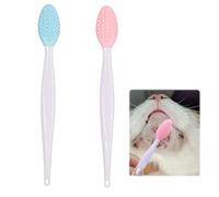 Raykce 2 Pcs Cat Chin Cleaner Brush Cat Acne Brush - Double Sided Design Silicone Scrubber with Non Slip Long Handle - Black Seed Brush Care Set for Pet Massage Blackhead Exfoliation
