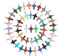 RayLineDo 15Pcs Cross Design Stone Pendants DIY Crystal Charms Beads with Assorted Color for Jewelry Making
