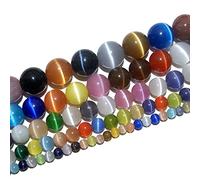 RAYLINEDO 38Pcs 10mm Natural Colorful Cat Eye Stone Round Beads Loose Beads for DIY Jewelry Making