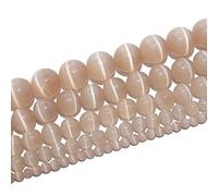 RAYLINEDO 48Pcs 8mm Natural Champagne Cat Eye Stone Round Beads Loose Beads for DIY Jewelry Making