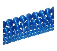 RAYLINEDO 48Pcs 8mm Natural Dark Blue Cat Eye Stone Round Beads Loose Beads for DIY Jewelry Making