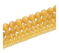 RAYLINEDO 48Pcs 8mm Natural Dark Yellow Cat Eye Stone Round Beads Loose Beads for DIY Jewelry Making