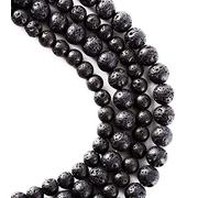 RayLineDo® 48Pcs 8mm Natural Round Volcanic Gemstone Loose Beads Black Lava Stone Beads for Jewelry Making