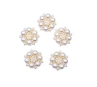 RayLineDo® 5 Pcs Flatback Pearl Buttons Rhinestone Pearl Embellishments Faux Pearl Flower Embellishments for DIY Wedding Party Home Decoration and Crafts