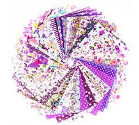 RayLineDo® 50pcs 10 * 10cm Different Pattern Patchwork Fabric Craft Printed Cotton Material Mixed Squares Bundle Quilting Scrapbooking Sewing Artcraft DIY Fabric Purple Series