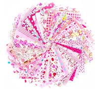 RayLineDo® 50pcs 10 * 10cm Different Pattern Patchwork Fabric Craft Printed Cotton Material Mixed Squares Bundle Quilting Scrapbooking Sewing Artcraft DIY Fabric Pink Series