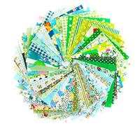 RayLineDo® 50pcs 10 * 10cm Different Pattern Patchwork Fabric Craft Printed Cotton Material Mixed Squares Bundle Quilting Scrapbooking Sewing Artcraft DIY Fabric Green Series