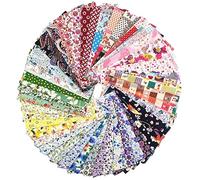 RayLineDo® 50X Different Pattern Patchwork 100% Cotton Poplin Fabric Bundle Squares of 10 * 10cm Quilting Scrapbooking Artcraft Project Collection One