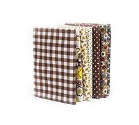 RayLineDo® 7pcs 25 * 25cm Different Pattern Patchwork Fabric Craft Printed Cotton Material Mixed Squares Bundle Quilting Scrapbooking Sewing Artcraft DIY Fabric Coffee Series