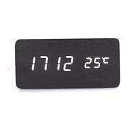 RayLineDo® Fashion USB/AAA Black Wood White LED Light Wooden Digital Alarm Clock -Time Temperature Date Display - Voice and Touch Activated