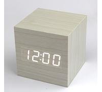 RayLineDo® Fashion White Wood Cube Mini With LED Wooden Digital Alarm Clock -Time Temperature Date Display - Voice and Touch Activated