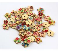 Raylinedo® Mixed Flower Printed Flower Shaped Wooden Buttons Crafting Sewing DIY 2 Holes 5 Packs Approx 250 PCS