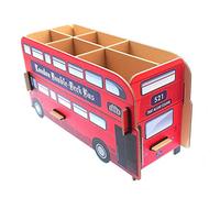 RayLineDo® Pack of 1pcs Cute DIY Paper Cardboard Stationery Makeup Cosmetic Desk Decor Organizer Board Storage Box Double Decker Bus Children's Pencil Holder Pen Pot Gift for Boys or Girls