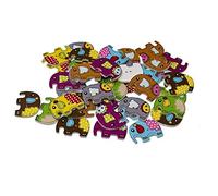 RayLineDo® Pack of 30pcs Mixed Color Elephant Buttons 2 Holes Different Patterns Wooden Buttons for Sewing and Crafting