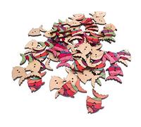 RayLineDo® Pack of 50pcs Buttons Multi Color Cute Fish Shaped 2 Holes Wooden Buttons 25MM for Sewing and Crafting