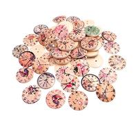 RayLineDo® Pack of 50pcs Buttons Multi Color Round Shaped 2 Holes Different Clock Designs Wooden Buttons for Sewing and Crafting
