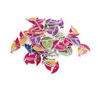 RayLineDo® Pack of 50pcs Buttons Multi Color Sailboat Shaped 2 Holes Wooden Buttons for Sewing and Crafting