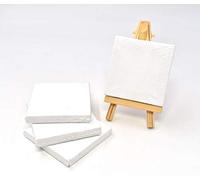 RayLineDo® Set of 4pcs Mini Artist Blank Canvas Frame 3x3inch (7x7cm) Oil Water Painting Board Flat Canvas with 1pc Mini Wood Display Easel
