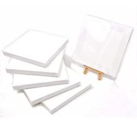 RayLineDo® Set of 6pcs Mini Artist Blank Canvas Frame 6x6inch (15x15cm) Oil Water Painting Board Flat Canvas with 1pc Mini Wood Display Easel