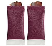 RayLove 2 Pcs Portable Eyeglasses Bag, Soft PU Leather Squeeze Top Sunglass Pouch with Cleaning Cloth for Men Women (Red)