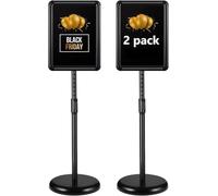 RayLove Aluminum Sign Holder, A4 Poster Stand, Billboard, Adjustable Display Stands, Replaceable Advertising Display Stand, with Sturdy Metal Base for Show, Advertisement (Black, A4-2P)