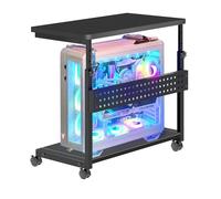 RayLove Height Adjustable Computer Tower Stand, 2-Tier Heavy Duty Mobile PC Tower Stand with 4 Locking Swivel Casters for Most Carpets, Gaming PC and Printer (Charcoal Black