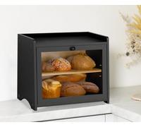 RayLove Wooden Bread Bin, 2-Layer Bread Container, Large Wooden Bread Storage Container for Croissants and Other Breads (40 x 25 x 33 cm, Black, self-assembly)