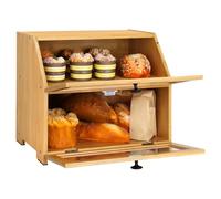 RayLove Wooden Bread Box, Double Layer Bread Bin, Large Breads Storage Container for Kitchen Counter Corner, Cabinet, Pantry, Cupboard (-Assembly) (Wood Color)