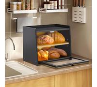 RayLove Wooden Bread Box, Double Layer Bread Bin, Large Breads Storage Container for Kitchen Counter Corner, Cabinet, Pantry, Cupboard (-Assembly) (Black)