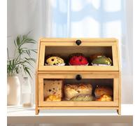 RayLove Wooden Bread Box, Double Layer Bread Bin, Large Breads Storage Container for Kitchen Counter Corner, Cabinet, Pantry, Cupboard (-Assembly) (Primary Color)