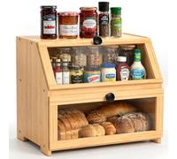 RayLove Wooden Bread Storage Container, 2-Tier Large Capacity Bread Bins, Self-Assemble Wooden Bread Box For Kitchen Countertop, Cabinet, Pantry And Closet Food Storage