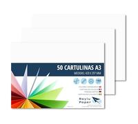 RAYLU PAPER Coloured Paper A3, Pack of 50 Cardboard Paper 180g/m², 297 x 420 mm, Professional Coloured Cardboard Boxes for Office, Copy Paper, Colourful Paper for Crafts (White)