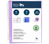 Raylu Paper® A4 90 Micron Ring Binder with Ring Binder and Envelope with Velcro Closure, Customisable Cover. 100% Biodegradable Binder (50 Pockets, Violet)