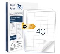 Raylu Paper ® - White Self-Adhesive Labels for Printing, A4 Sheets Adhesive Paper Stickers for Inkjet Printers, Laser and Copiers, 40 Labels per Sheet (48.5 x 25.4 mm)