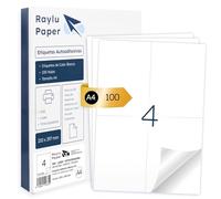 Raylu Paper ® - White Self Adhesive Labels for Printing, A4 Sheets Paper Adhesive Stickers for Inkjet Printer, Laser and Photocopiers, 4 Labels Per Sheet (105 x 148 mm)