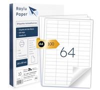 Raylu Paper ® - White Self Adhesive Labels for Printing, A4 Sheets Paper Adhesive Stickers for Inkjet Printer, Laser and Photocopiers, 64 Labels Per Sheet (48.5 x 16.9 mm)